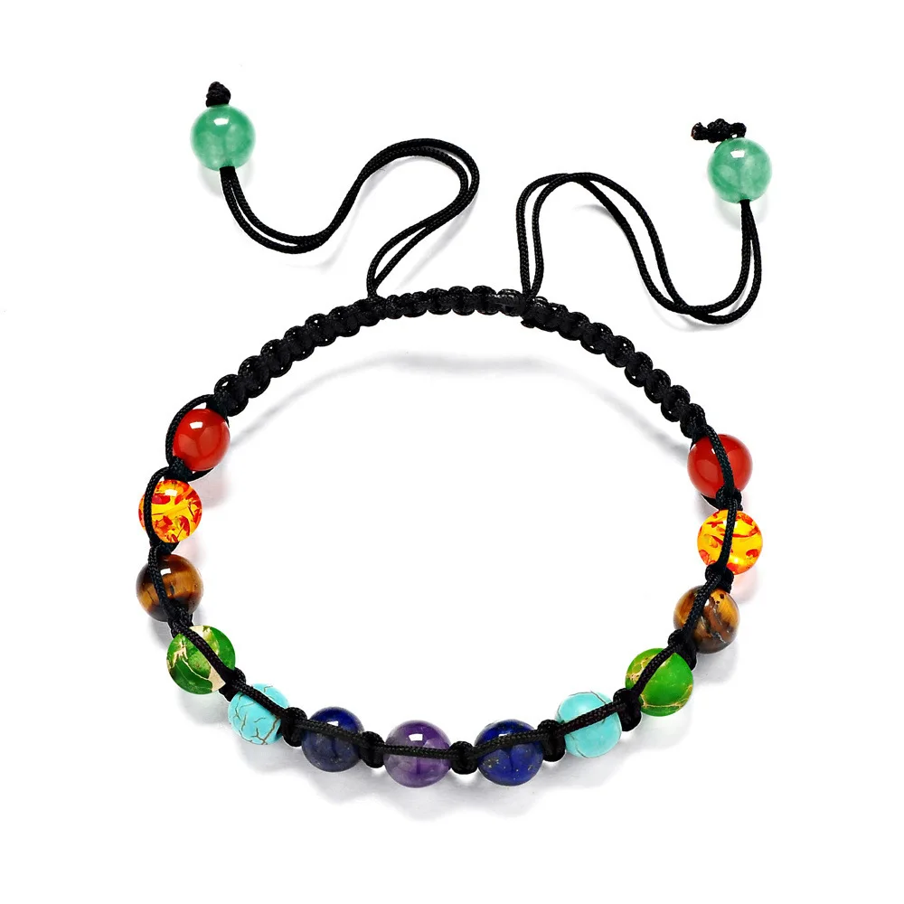 [JIMORE] Braided Rope 6mm Natural Stone Beads Bracelets for Men Women Gift Colorful Wrist Jewelry 7 Chakra Bracelet ANN700 | Украшения и