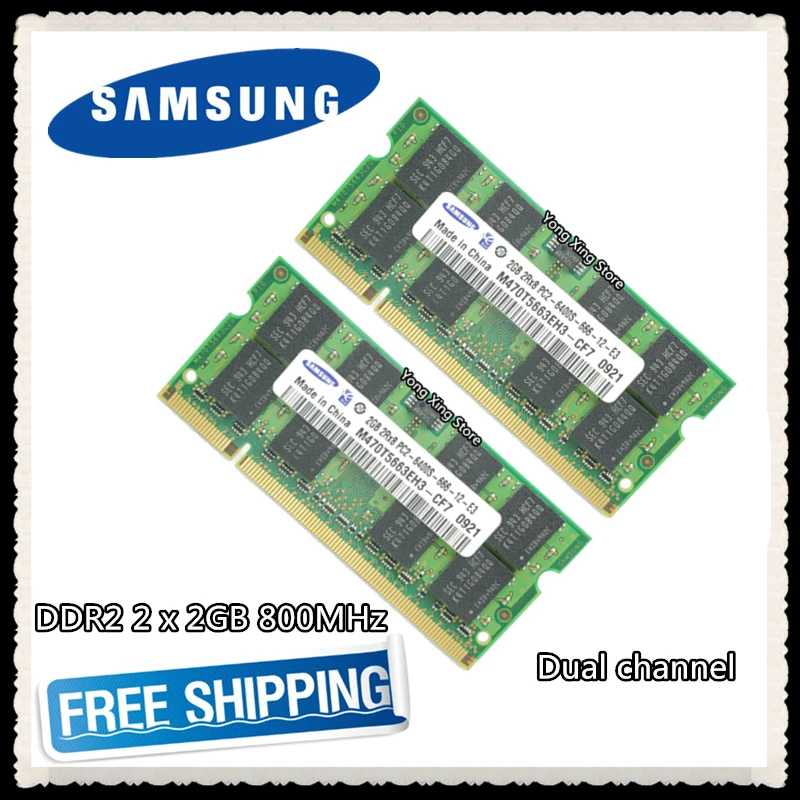 Samsung DDR2 2 x 2GB 4GB Dual channel 800MHz PC2-6400S DDR 2 2G 4G notebook memory Laptop RAM 200PIN SODIMM