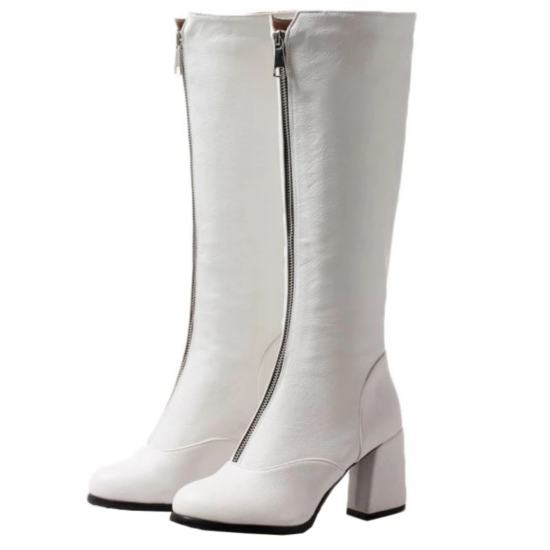Женские осенние длинные сапоги на молнии с круглым носком|Сапоги до колена| |