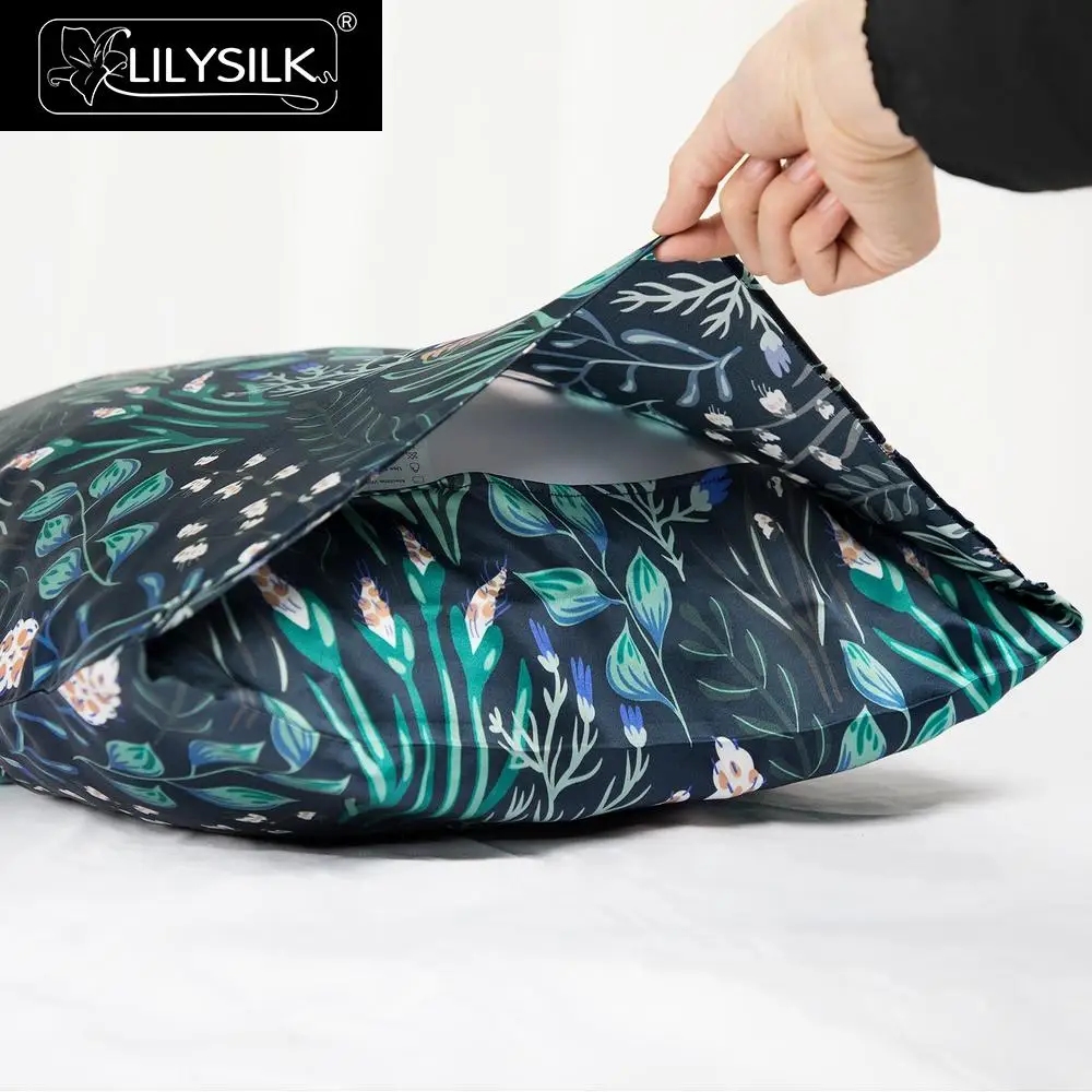 LilySilk наволочка шелк 19 Momme синий рисунок Terse белый цветок с синим