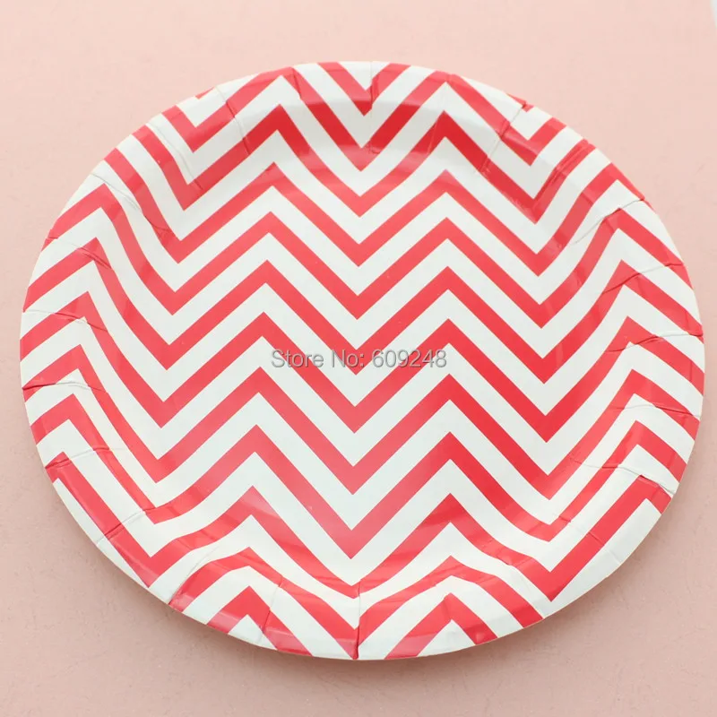 

24pcs 9" Red Chevron Birthday Christmas Paper Plates Round,Party Dessert Paper Dishes DIY Party Decoration Disposable Tableware