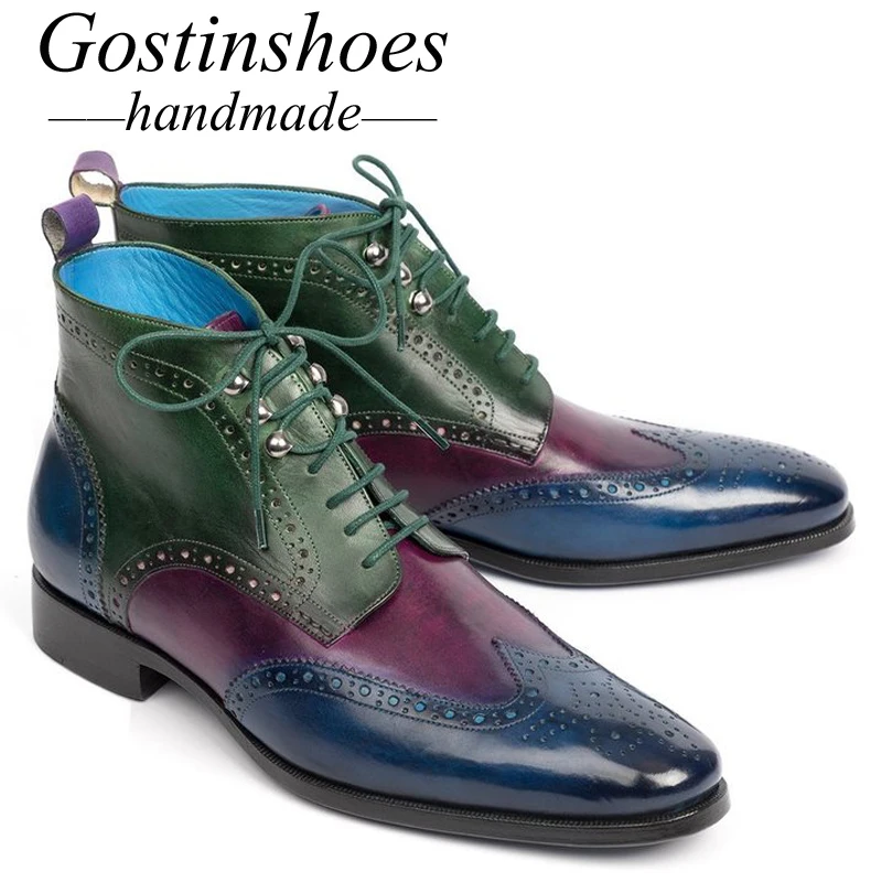 GOSTINSHOES/ботинки с перфорацией типа «броги» ручной работы Goodyear; мужские мотоциклетные ботинки из натуральной кожи; армейские рабочие и защитные ботинки на шнуровке с острым SCT44-47