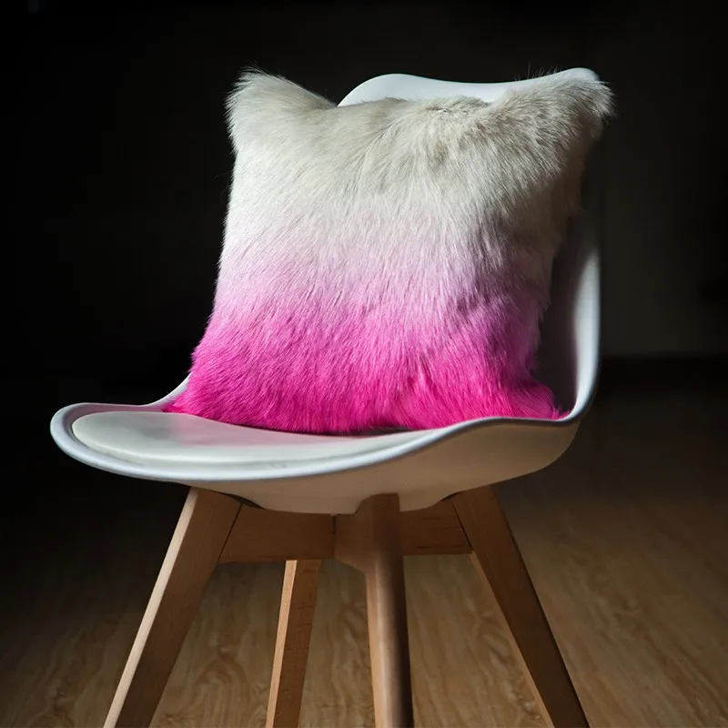 Single side Goat sheepskin fur pillow cushion with core Gradient color soft sheep throw for furniture sofa | Дом и сад