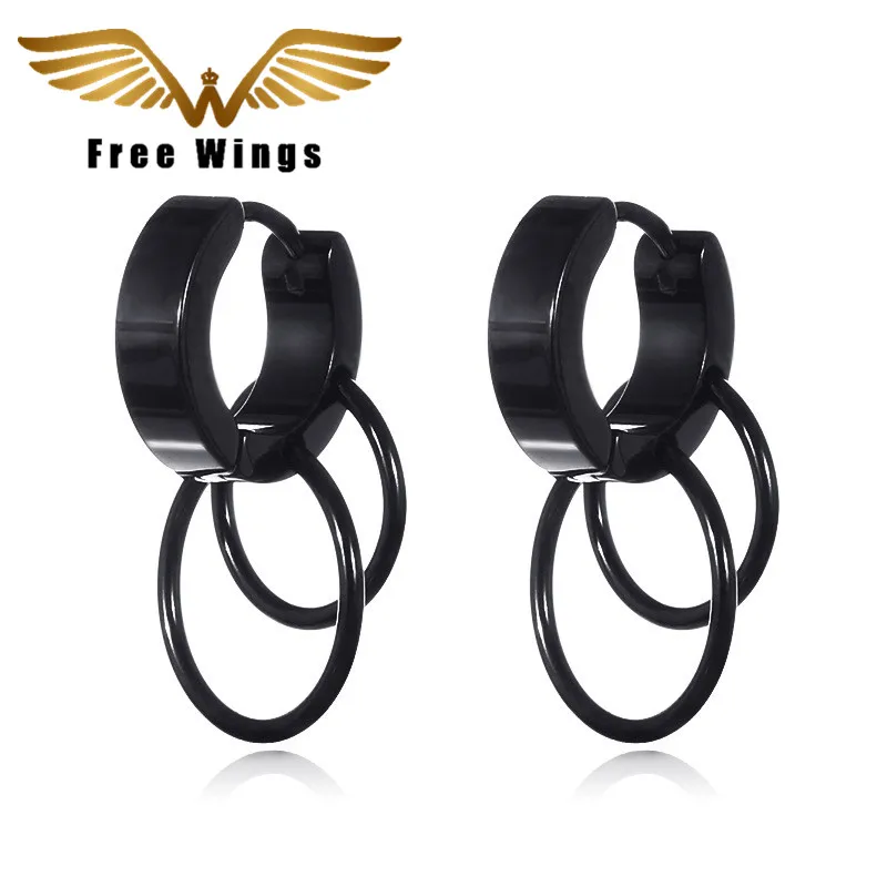 Женские маленькие серебристые и черные серьги кольца антиаллергические Двойные