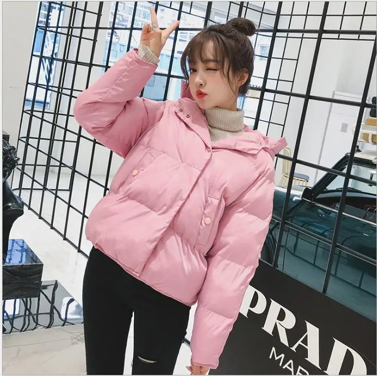 pink Новинка, модная повседневная женская короткая парка, теплое пальто для женщин, с капюшоном, с длинным рукавом, пуховик, хлопковая куртка для женщин, широкая куртка с талией Q405 - Цвет: pink