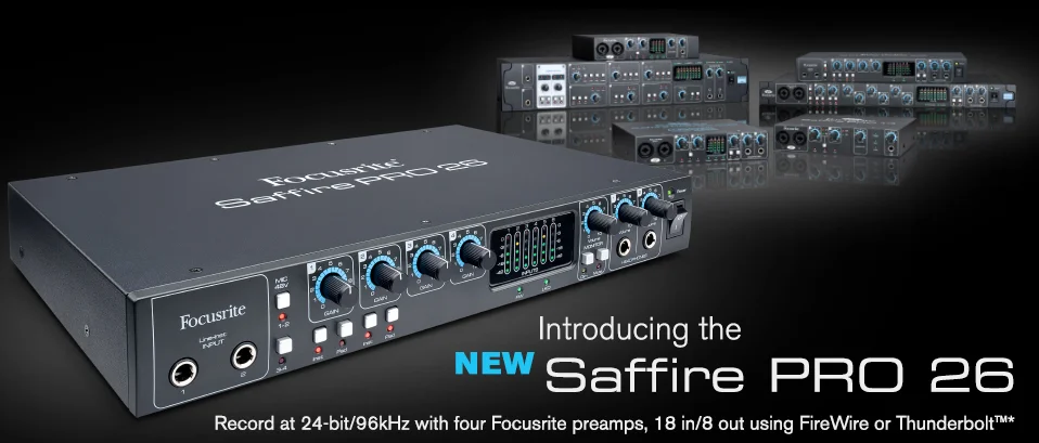 Focusrite Saffire Pro 26 4 предусилителя, 18 В/8 Выход FireWire/Thunderbolt аудио интерфейс запись студийная группа Запись Звуковая карта