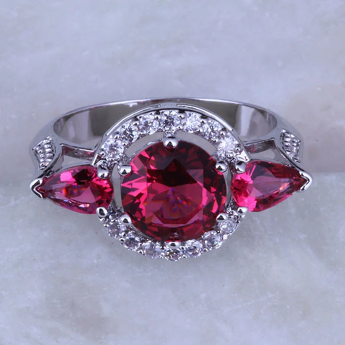 Женское кольцо с красным кристаллом и фианитом обручальные кольца серебристого