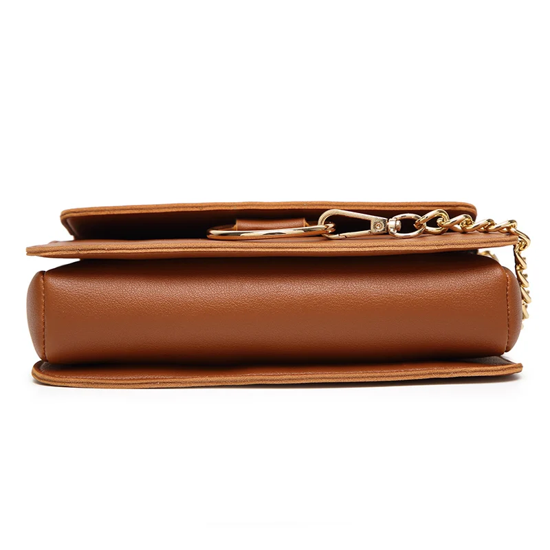 С металлическими цепочками модная женская сумка 2017 сумки Crossbody Flap bag коричневый