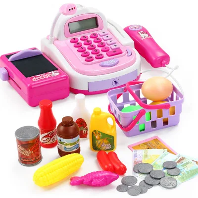 

Kids Plastic Cash Register Cashier Pretend & Play Children Early Educational Toy with Shopping Basket Girls Christmas Gifts