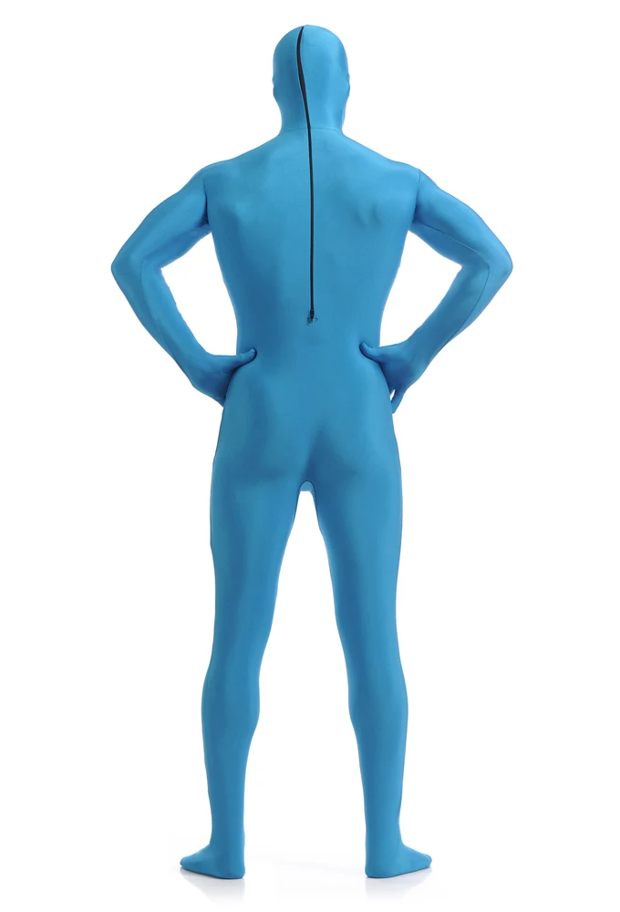 (SCM025) спандекс нейлон лайкра синий Фетиш зентай костюм всего тела Прозрачный