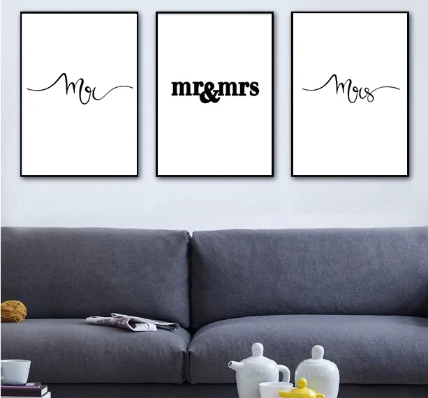 

Mr and Mrs Print Wall Art Canvas Poster , Gifts for Newlyweds Bedroom Romantic Wall Decor Couples Print
