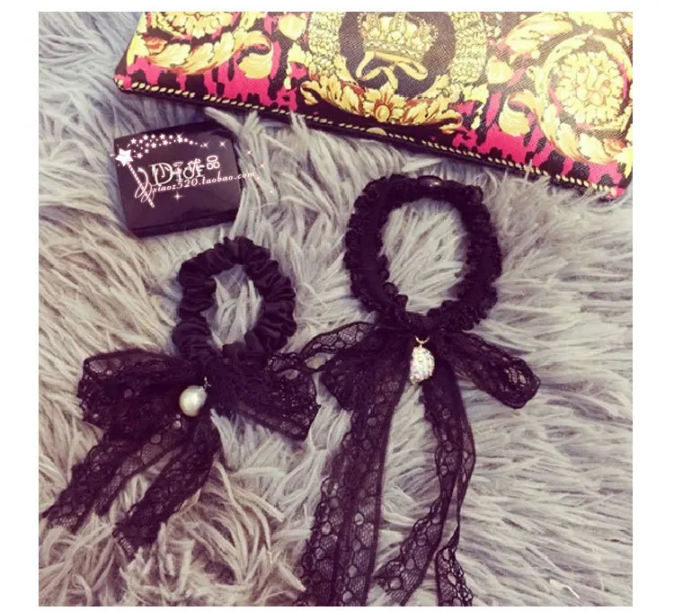 Черный кружевной тканевый бант складки эластичные резинки для волос держатель