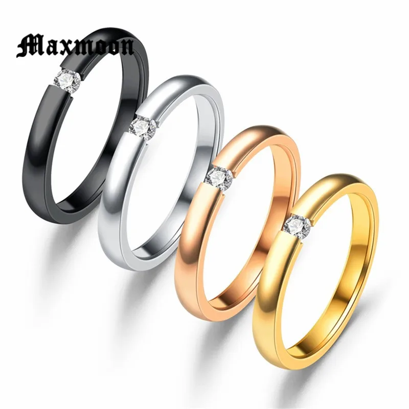 Женское Обручальное Кольцо Maxmoon из нержавеющей стали 2 мм с фианитами и