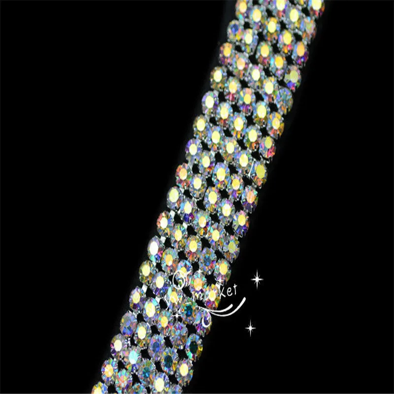 5-row approx 19mm 2 ряда 3 ряда 4 ряда 6 ряд кристалл AB горный хрусталь отделка закрыть серебряная цепь свадебные Швейные аксессуары для художественного оформления 1 ярд - Цвет: 5-row approx 19mm