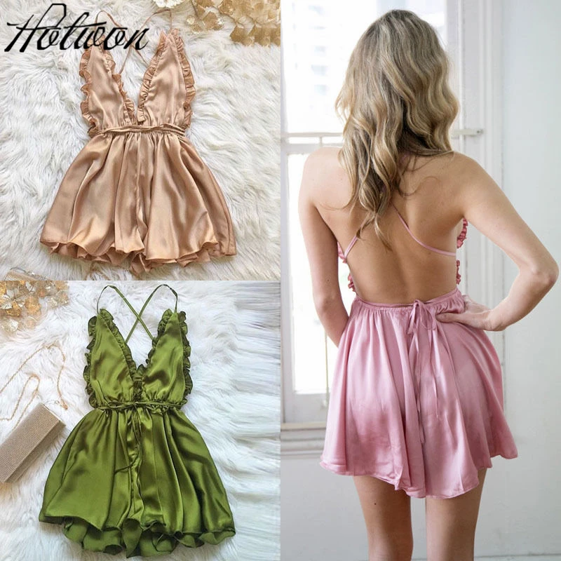 Женский комбинезон на завязках однотонный пляжный с открытой спиной и глубоким