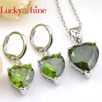 luckyshine dazzling lover heart fire peridot crystal cubic zirconia 925 silver pendants necklaces drop earrings jewelry sets