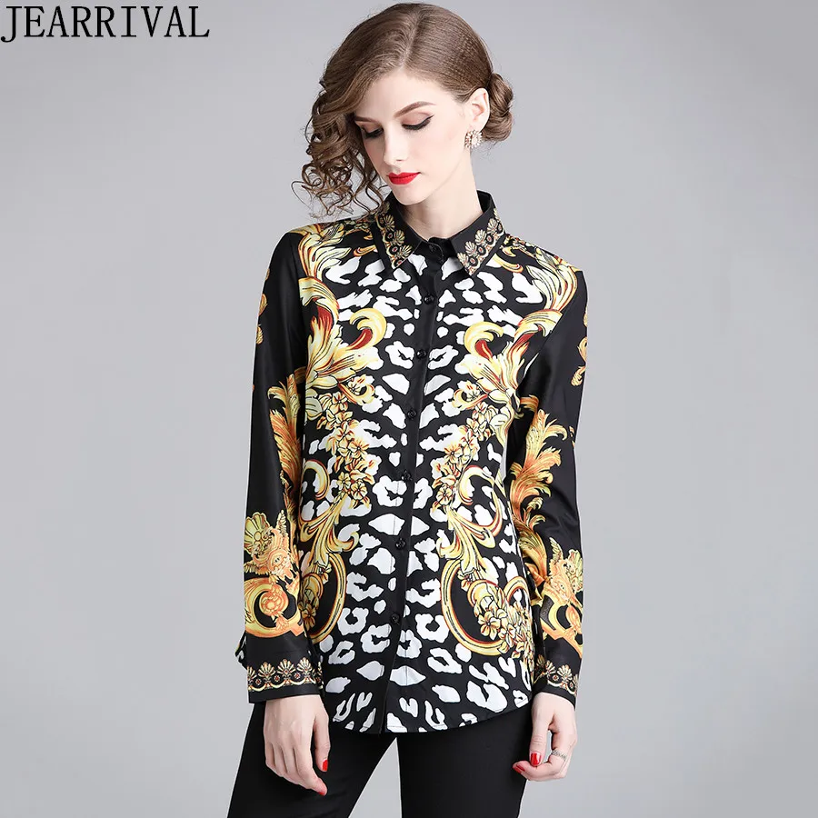 Винтажная рубашка с длинным рукавом весна осень топы подиумная блузка 2018 новая