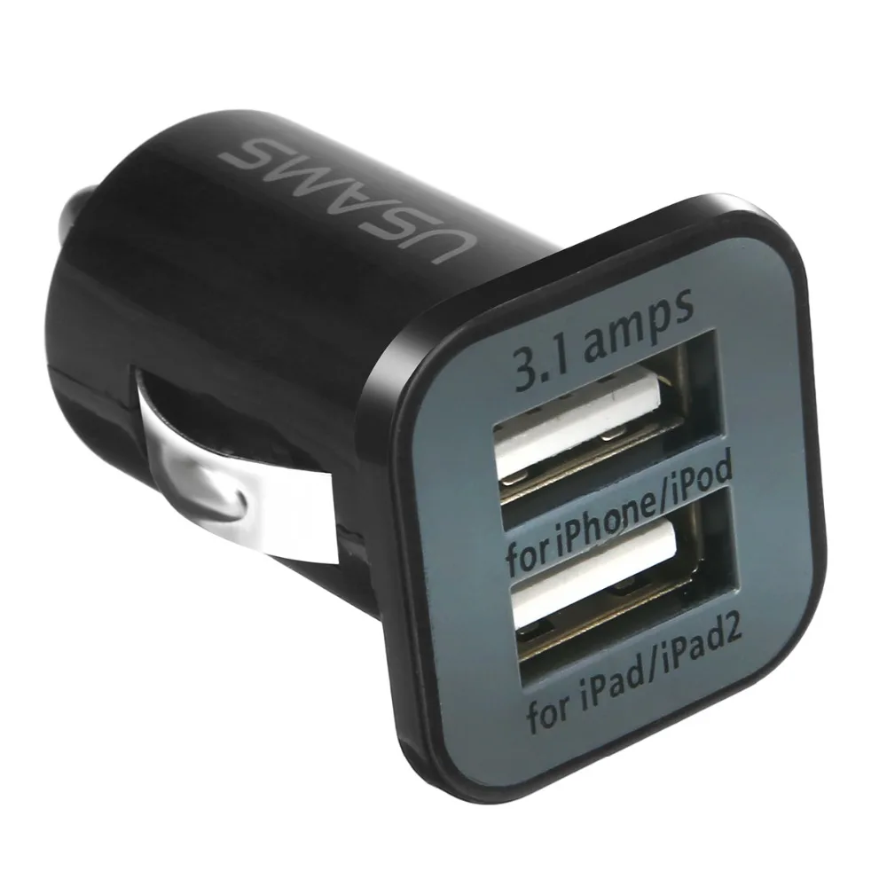 

High Quality Black Dual Double USB Port Car Charger Cigarette Lighter For i-Phone i-Pad Samsung Cell Phone Charger For Travel