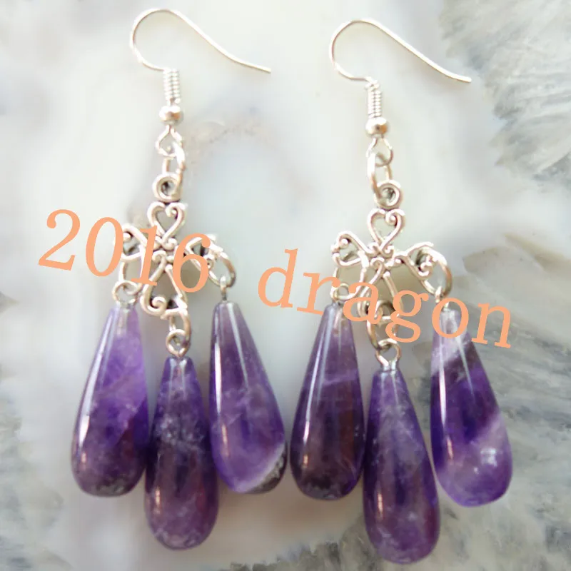 YUTENG тибетский серебряный крест & камень аметист длинные в форме слезы серьги