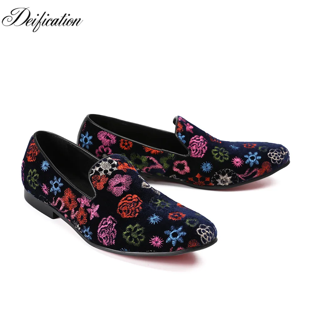 Мужские лоферы с цветочной вышивкой классические туфли без шнуровки для подиума