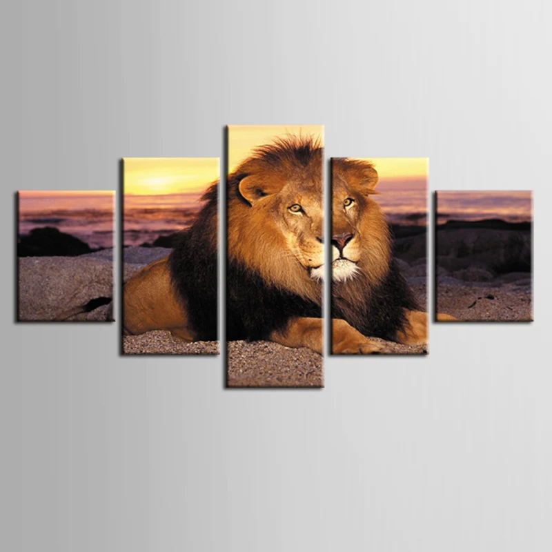 

Classic lion series paintings 5 piece large canvas print wall art modular painting on decoration pictures /ZT-3-60