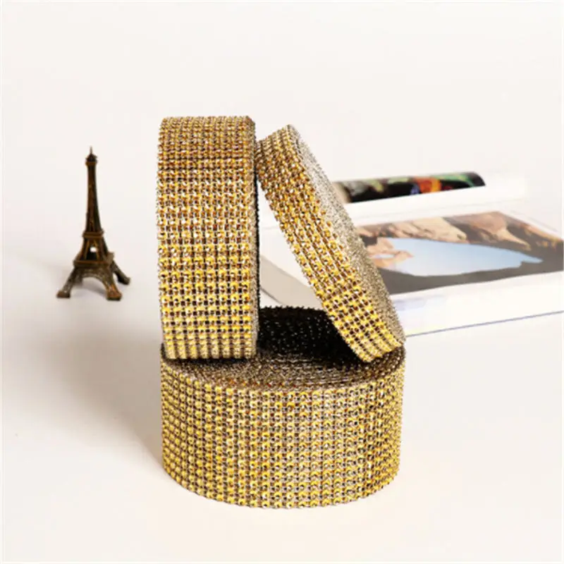 gold 4 см* 2 м 1 рулон Bling Diamond mesh wrap лента Стразы-как designMesh рулон ленты Тюль Хрустальная лента Торт свадебное украшение - Цвет: gold