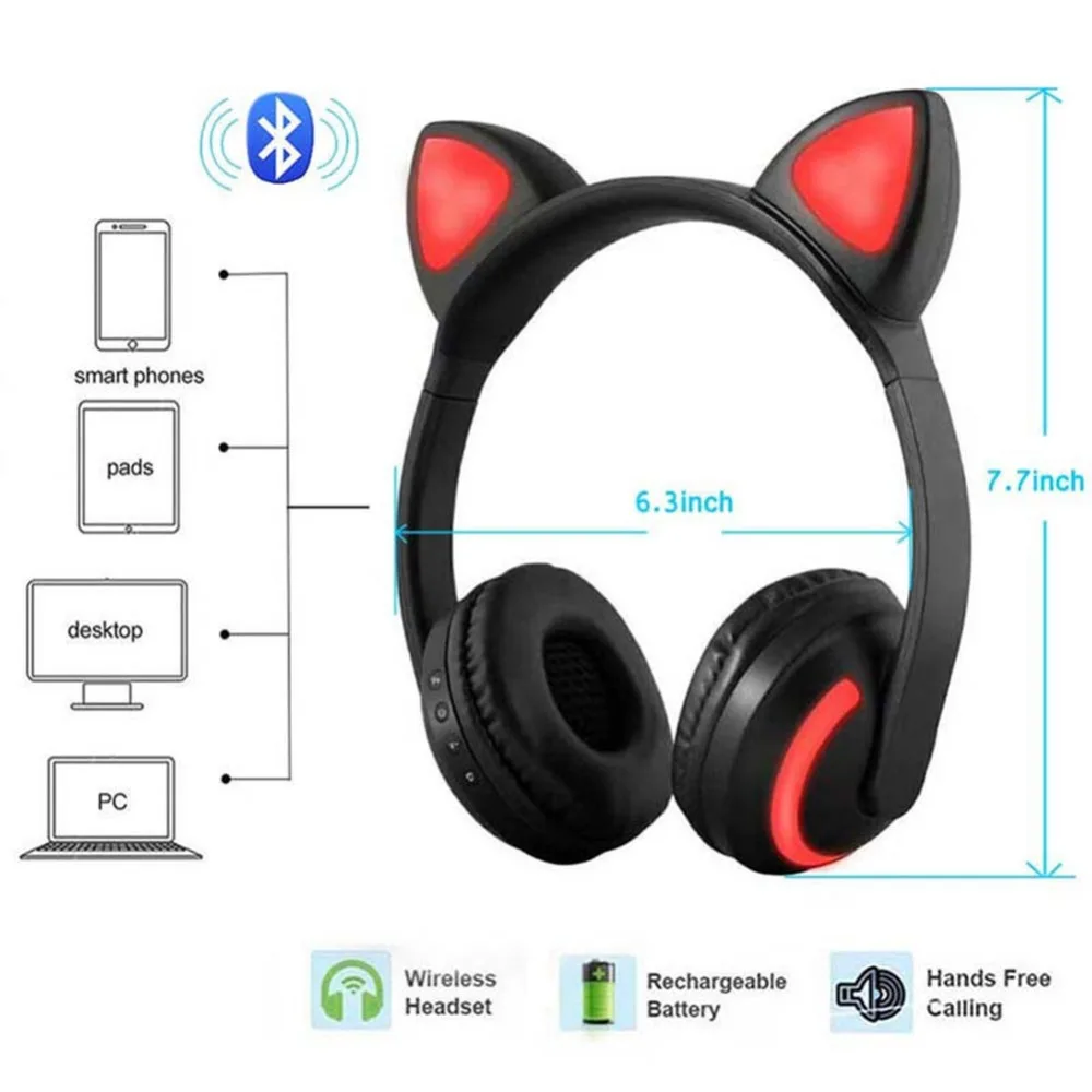 EGizmo Беспроводная Bluetooth стерео игровая гарнитура кошачьи уши светодиодный
