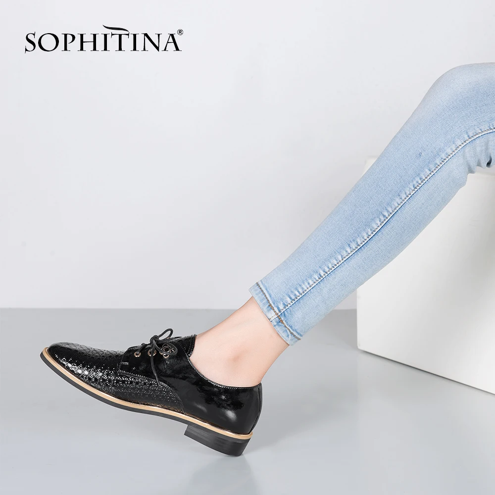 Туфли оксфорды SOPHITINA женские из лакированной кожи на шнуровке плоская подошва