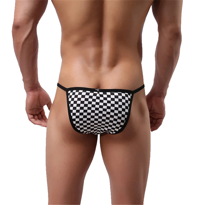 Трусы-бикини мужские с низкой посадкой дышащие трусы в клетку тонкий пояс