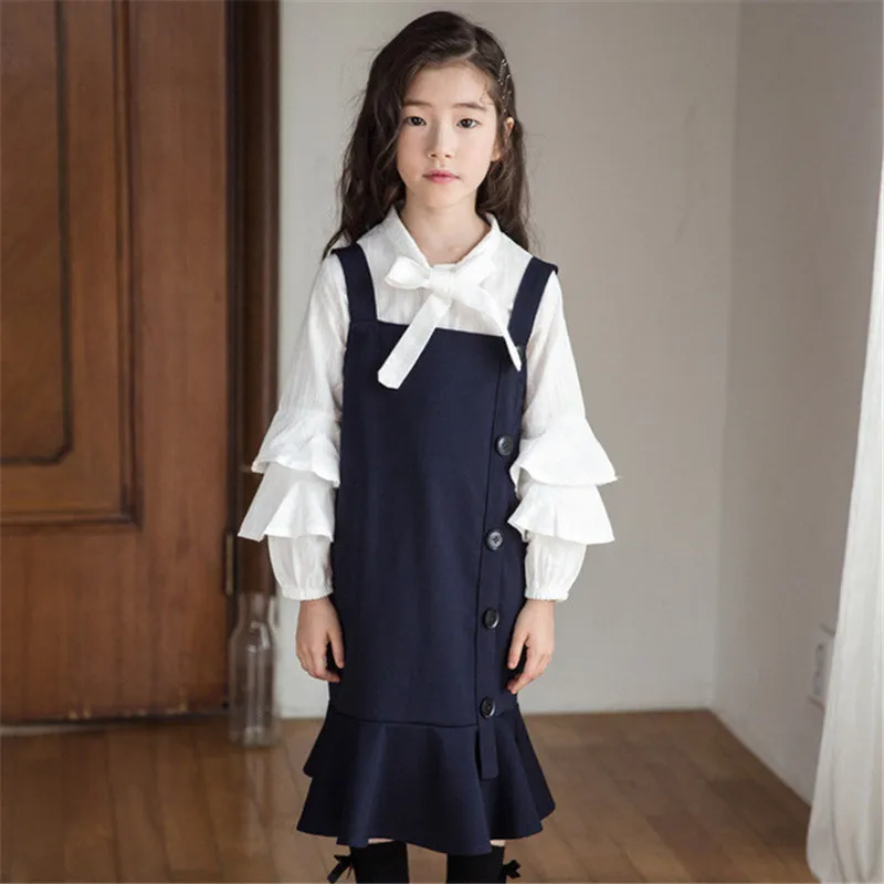 Комплекты одежды для девочек весна 2019 хлопковая жаккардовая рубашка с бантом +