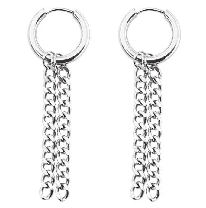 SaYao 2 Pieces Stainless Steel Hoop Earring Skull Cross Tassel Chain Ear Earrings Huggie Earring Jewelry Helix Tragus Boy Men