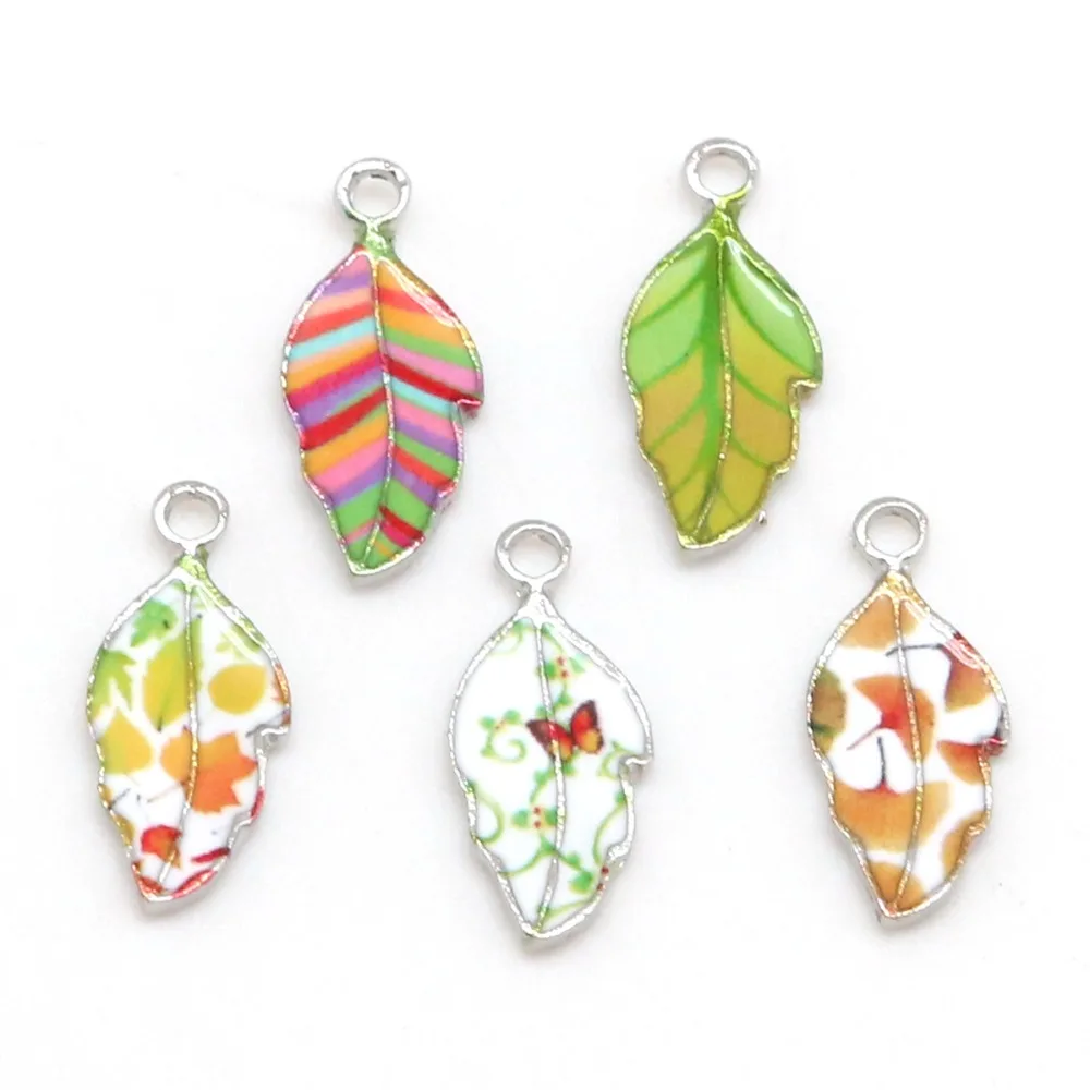 DIY 2 5 шт./лот подвески из сплава с эмалью в форме листа масляное ожерелье капли