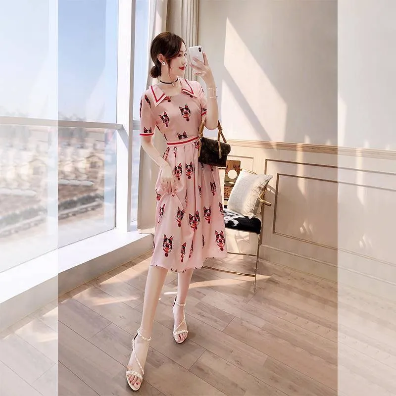 Женское платье с коротким розовым принтом элегантные винтажные платья для