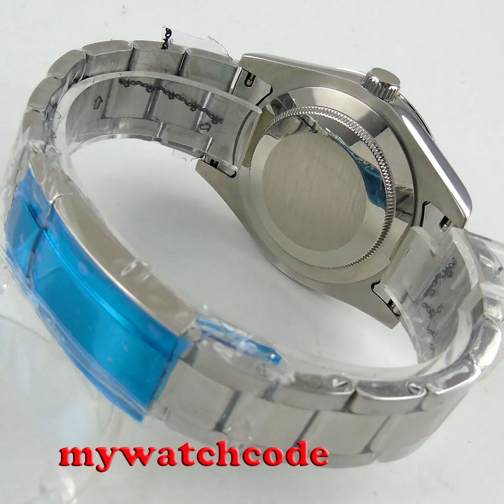 Мужские автоматические часы parnis P24 с черным стерильным циферблатом и сапфировым