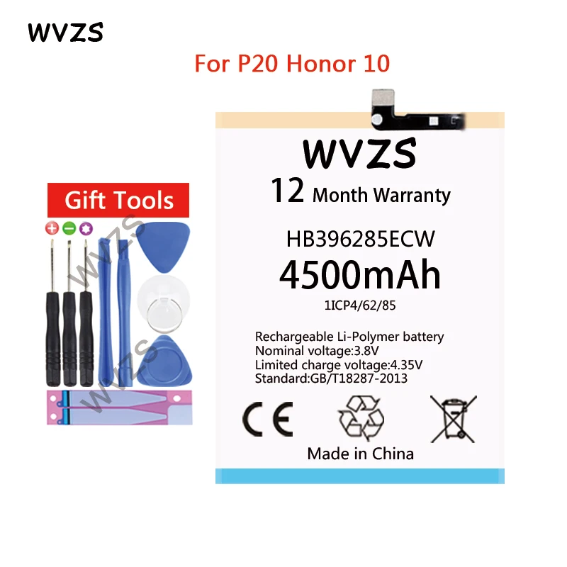 Wvzs 4500 мАч литий-полимерный аккумулятор Батарея HB396285ECW для huawei P20 Honor 10 COL-AL00 COL-AL10
