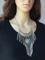 bohemian metal carved crescent resin round choker necklace pepper shape tassels bib statement necklaces
