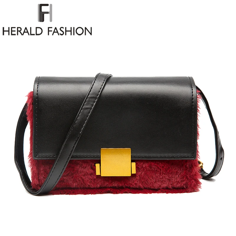 Herald Fashion кожаная сумка с клапаном и мехом Высококачественная женская со