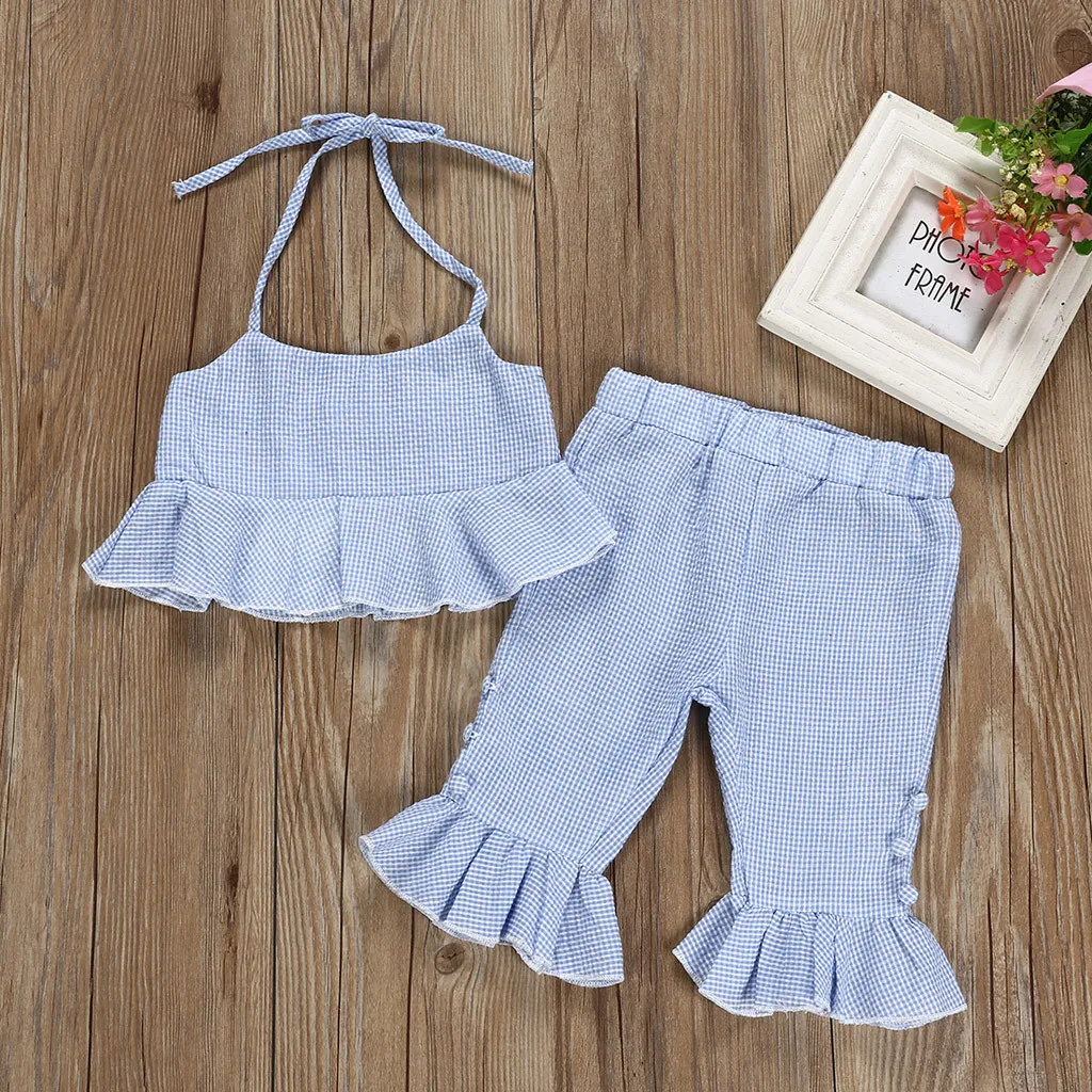Комплект одежды для малышей клетчатая футболка маленьких девочек комплект из 2
