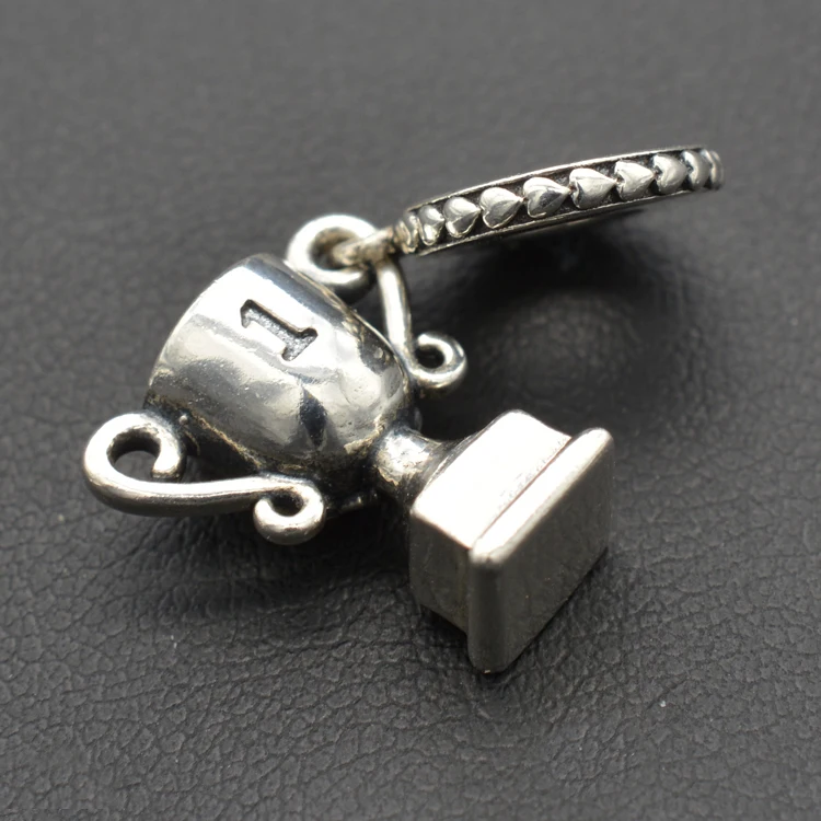 

High Quality 100% Genuine 925 Sterling Silver Bracelet Charm Champion Trophy Winner Cup Hanging Charm Bead Gift