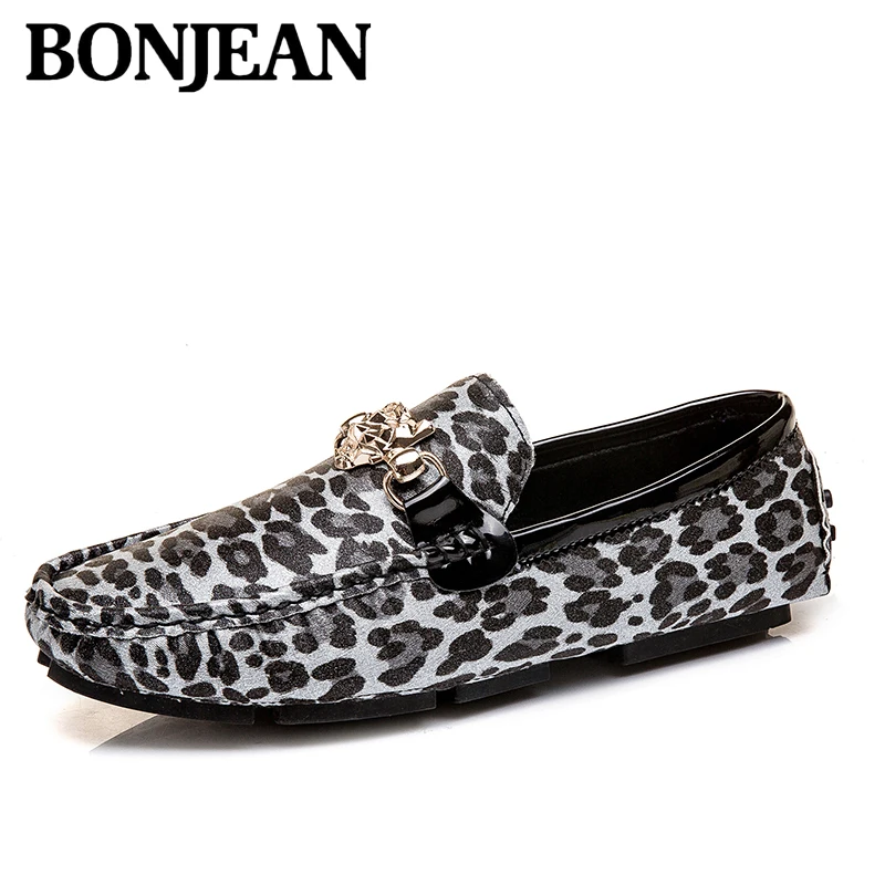 20 модные мужские туфли с леопардовым принтом Мягкие прогулочные лоферы Кожаный