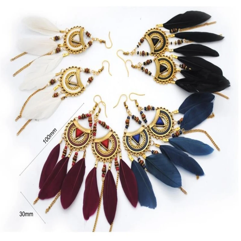 Богемные серьги с перьями Длинные дизайнерские Ловца снов для женщин этнические