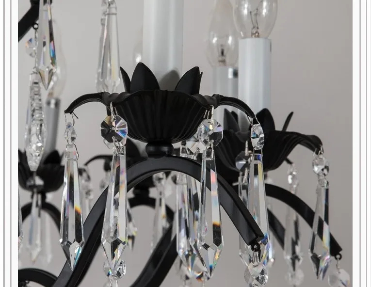 Винтаж хрустальная люстра Nordic Black Hotel люстра свечи Кухня Cristal Pendentes из Гостиная освещения