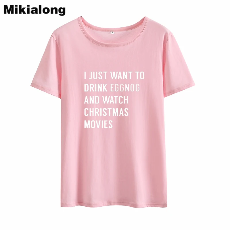 Футболка Mikialong Женская хлопковая с коротким рукавом топ надписью I Just Want To Drink g