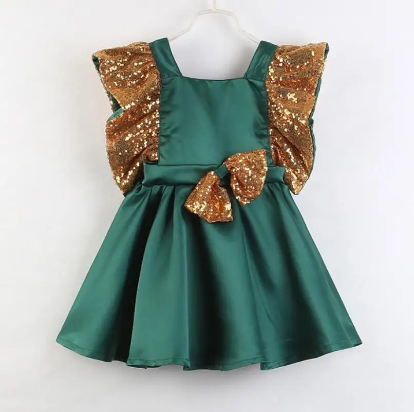 New Xmas Kid Girl Green Dress Sequin Bowknot Ruffle Baby Girls Party Christmas Toddler Wedding Princess Formal | Детская одежда и