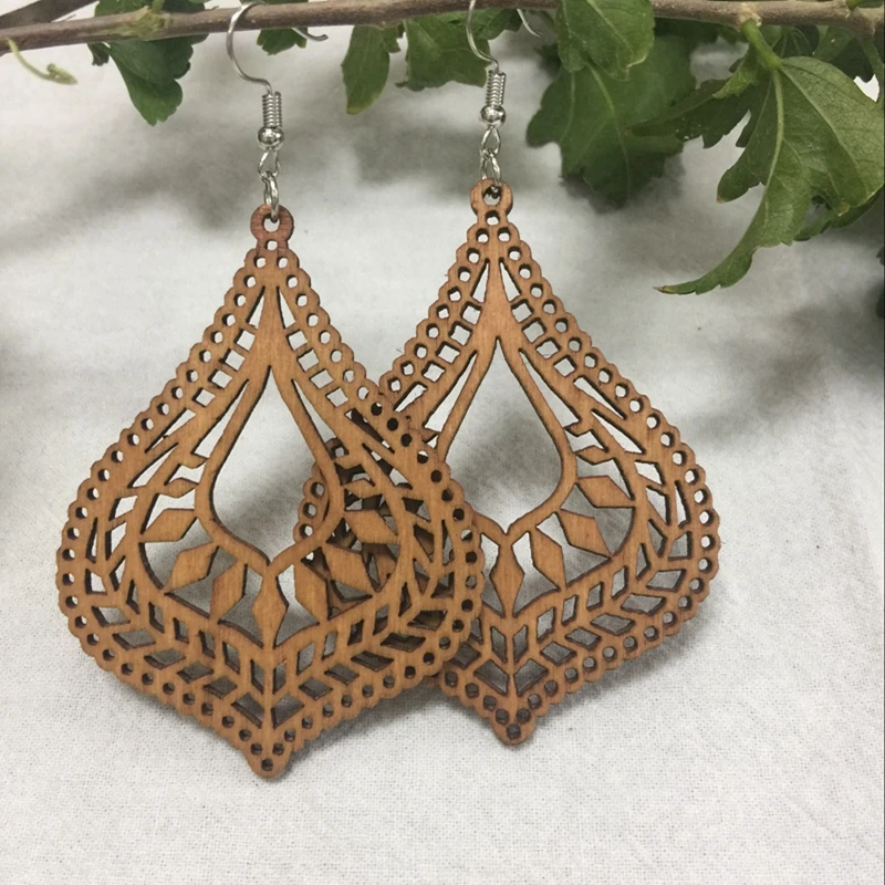 

5 pairs brown leaf natural wood earrings jewelry dangle earrings