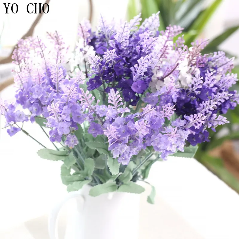 

YO CHO Artificial Flowers lavender Fake10 Heads Silk Wedding Decoration Home Party Office Garden Decor Vivid flores bouquet