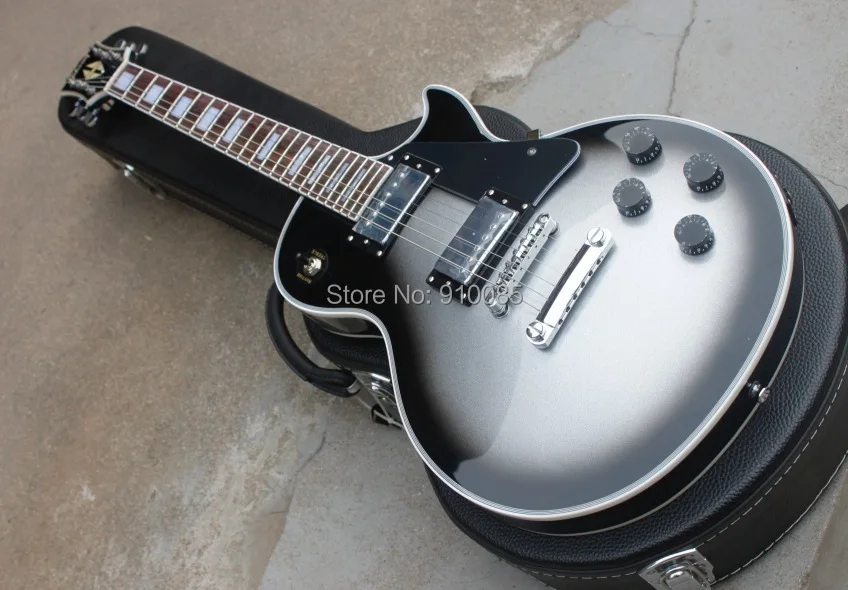 LP Пользовательские Электрогитары серебро взрыв черных тонов оптом и в розницу oem