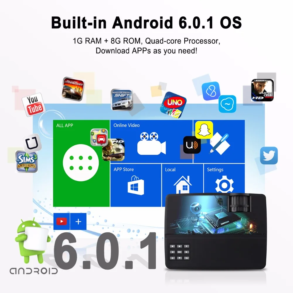 Excelvan E08 E09 проектор для домашнего кинотеатра 1080 P(опционально ОС Android Bluetooth WI-FI, Поддержка AC3) светодио дный 1800 люмен ЖК-дисплей Proyector
