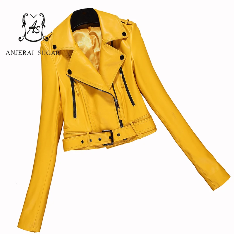 Куртка женская короткая из натуральной кожи мотоциклетная одежда овечьей