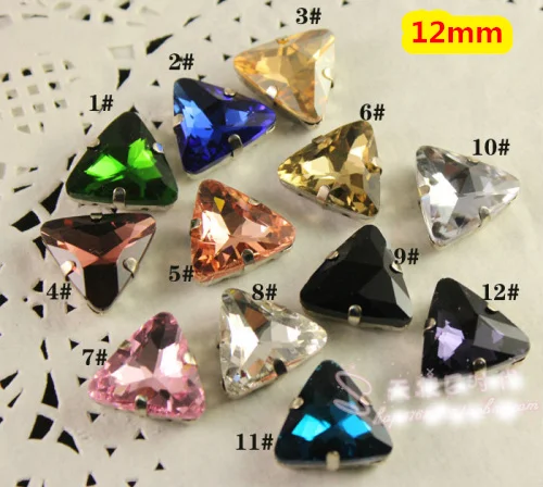 

21Colors for Choice,12mm 220pcs/Lot Triangle Crystal With Claw Setting Sewing Glass Crystals stone for dress,jewelry